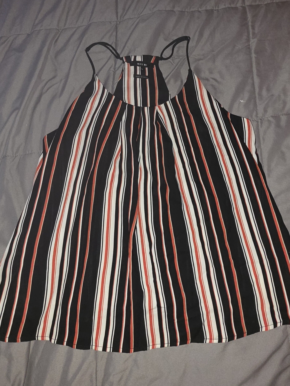 Miss Me Striped Racerback Camisole in Black, White & Red